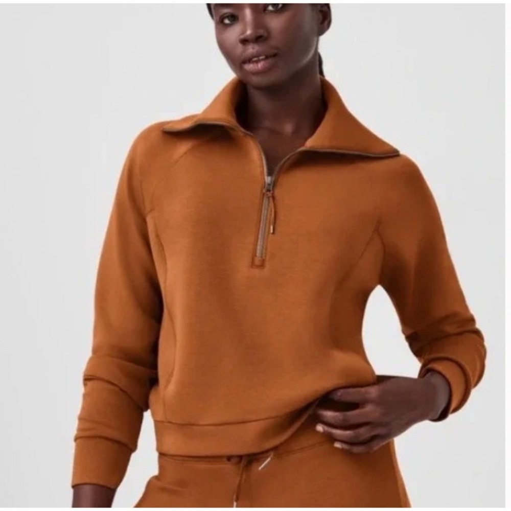 Spanx Airessentials Half Zip Pullover Caramel Bro… - image 1